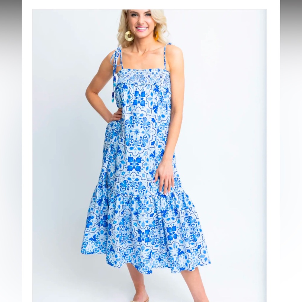 Karlie Blue Floral Midi Dress